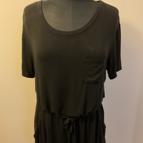 4. Cha Sor Black Shirt Dress Drawstring Waist Short Sleeve Keyhole Back Size M - Picture 3 of 8